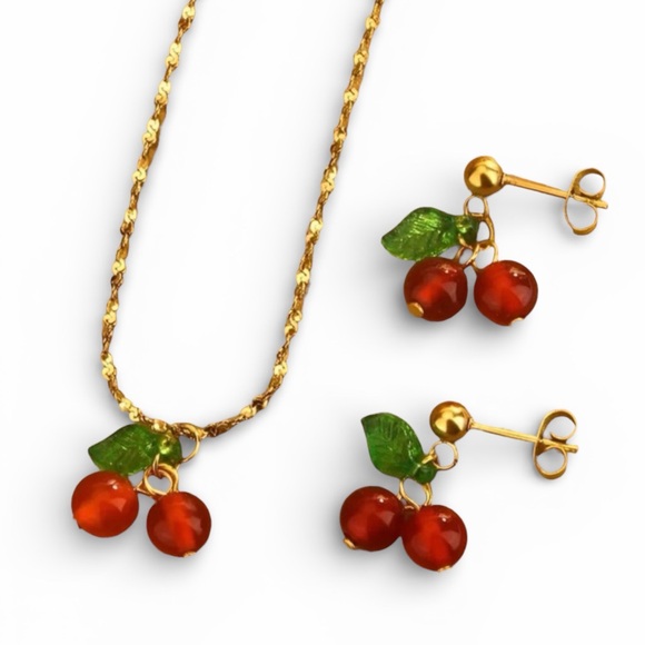 Anthropologie Jewelry - 🍒 Cherry Gold Set – Sweet, Chic & Timeless 🍒